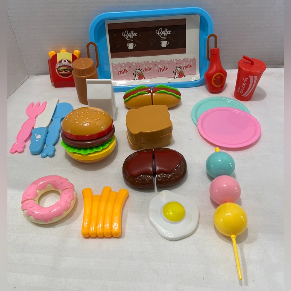 New Kids Play Food Set Pretend Kitchen Toy Food Bundle w/Burger, Donut, Eggs....